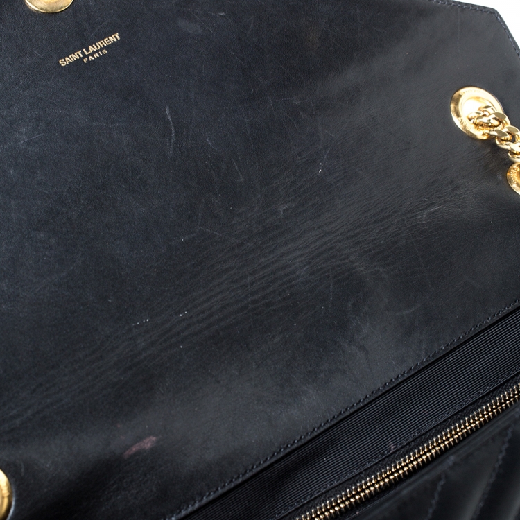 Pre Owned Saint Laurent Black Chevron Quilted Leather Monogram Envelope Shoulder Bag
