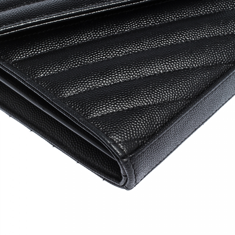 Pre Owned Saint Laurent Paris Black Leather Monogram Wallet On Chain