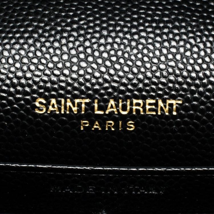 Pre Owned Saint Laurent Paris Black Leather Monogram Wallet On Chain