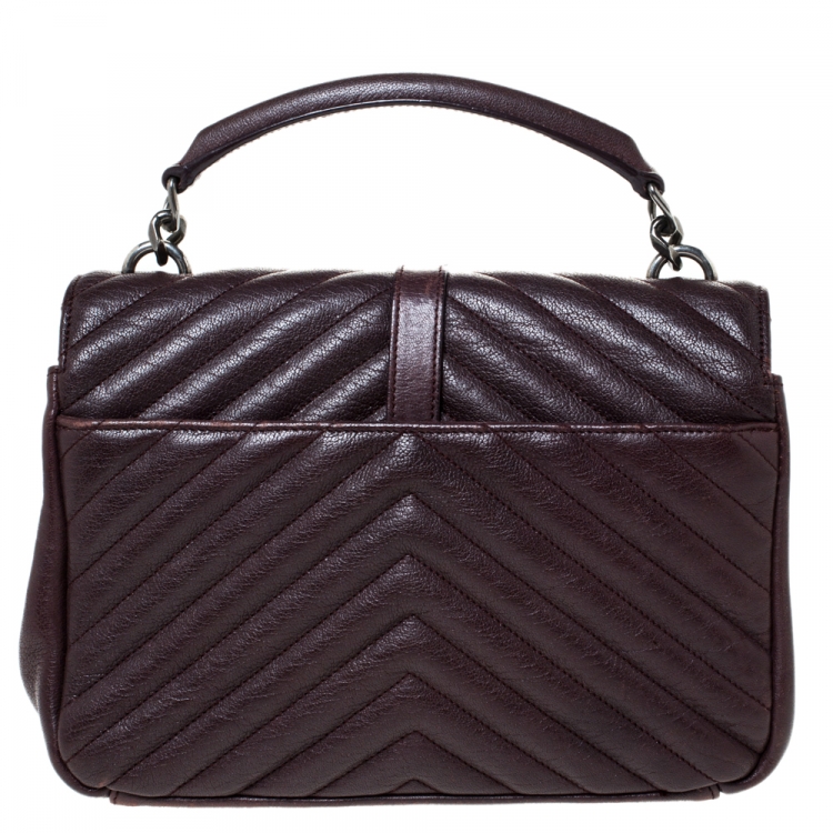 Pre Owned Saint Laurent Burgundy Chevron Quilted Soft Leather Monogram Envelope Flap Shoulder Bag