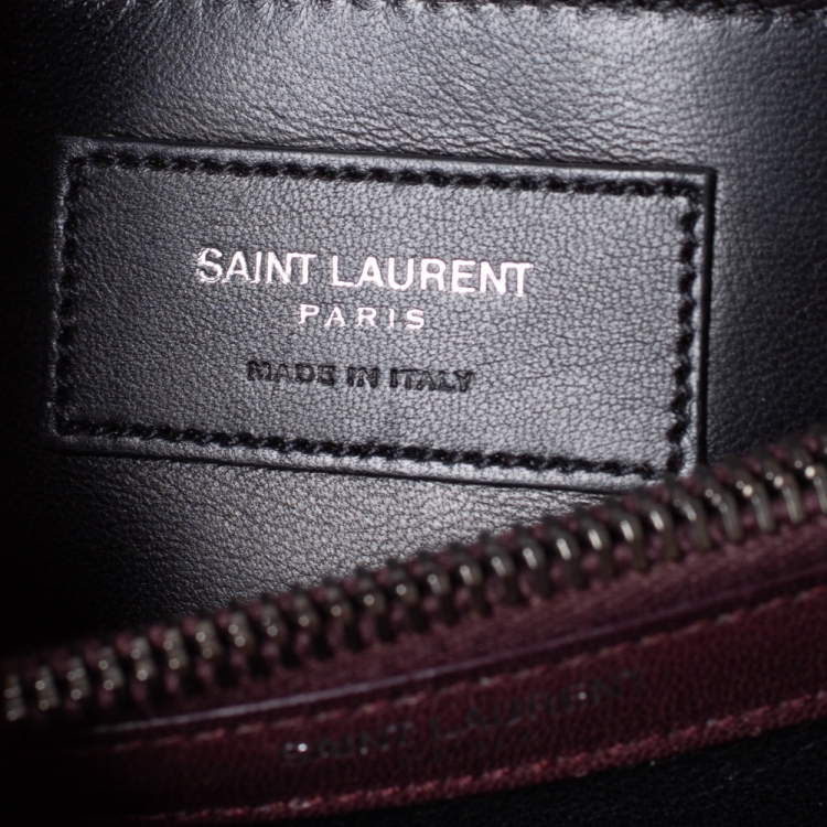 Pre Owned Saint Laurent Burgundy Chevron Quilted Soft Leather Monogram Envelope Flap Shoulder Bag