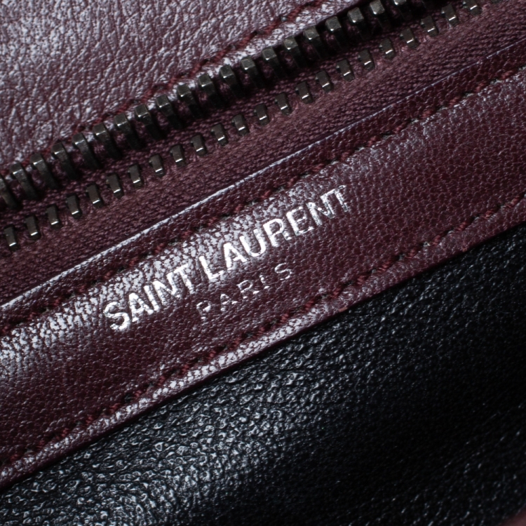 Pre Owned Saint Laurent Burgundy Chevron Quilted Soft Leather Monogram Envelope Flap Shoulder Bag