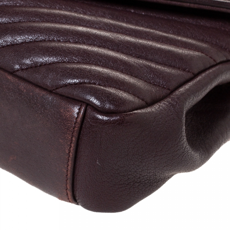 Pre Owned Saint Laurent Burgundy Chevron Quilted Soft Leather Monogram Envelope Flap Shoulder Bag