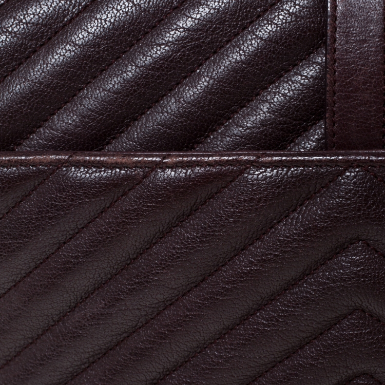 Pre Owned Saint Laurent Burgundy Chevron Quilted Soft Leather Monogram Envelope Flap Shoulder Bag