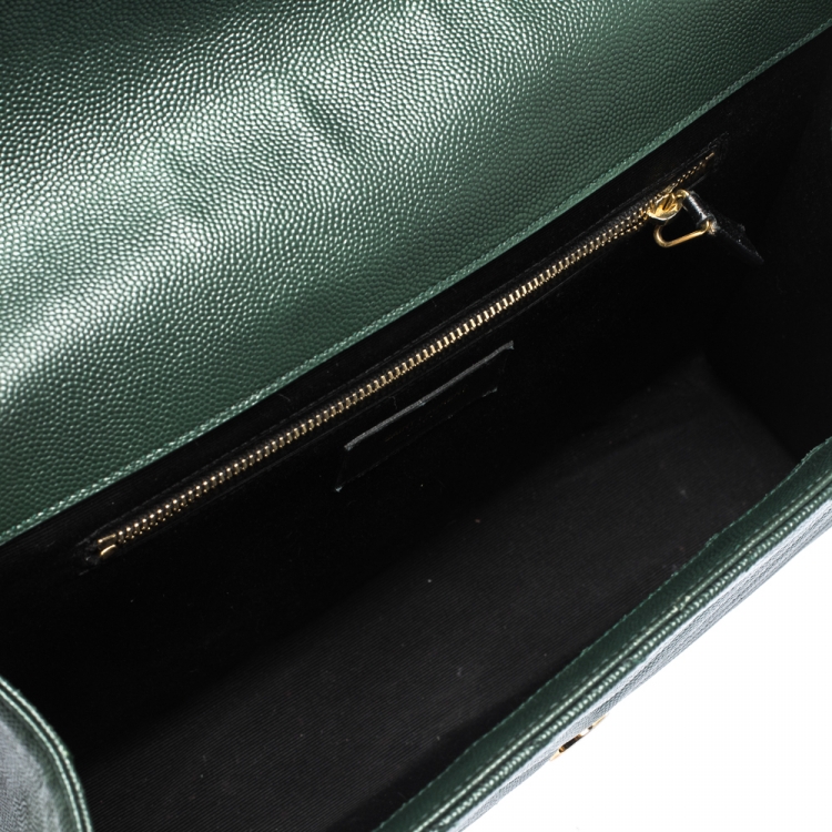 Pre Owned Saint Laurent Green Chevron Quilted Leather Monogram Envelope Shoulder Bag