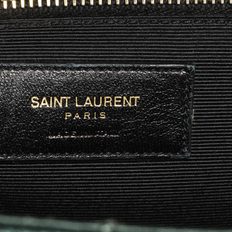 Pre Owned Saint Laurent Green Chevron Quilted Leather Monogram Envelope Shoulder Bag