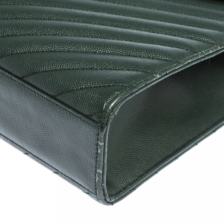 Pre Owned Saint Laurent Green Chevron Quilted Leather Monogram Envelope Shoulder Bag