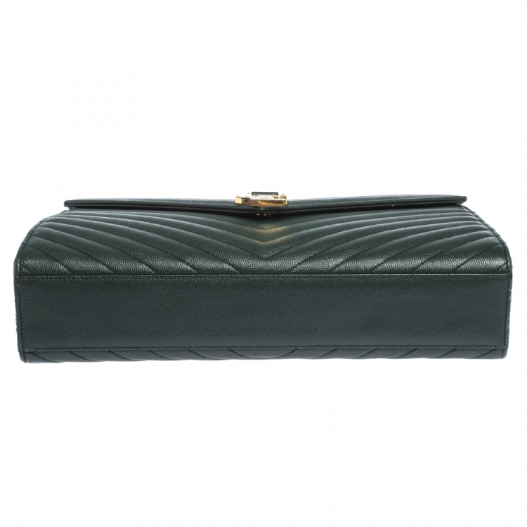 Pre Owned Saint Laurent Green Chevron Quilted Leather Monogram Envelope Shoulder Bag