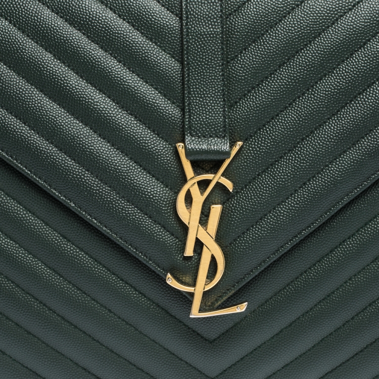 Pre Owned Saint Laurent Green Chevron Quilted Leather Monogram Envelope Shoulder Bag