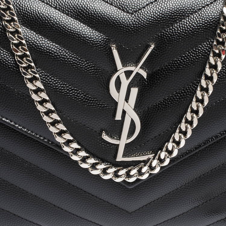 Pre Owned Saint Laurent Black Matelasse Leather Monogram Chain Clutch
