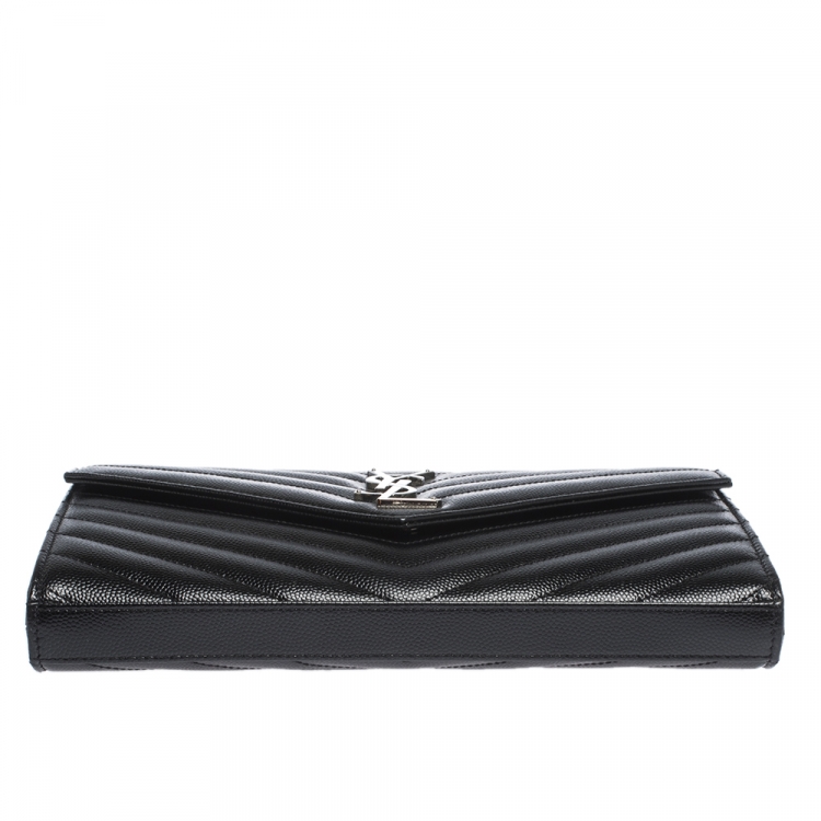 Pre Owned Saint Laurent Black Matelasse Leather Monogram Chain Clutch