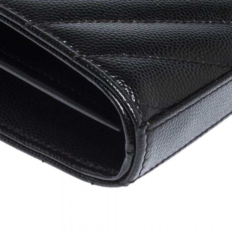 Pre Owned Saint Laurent Black Matelasse Leather Monogram Chain Clutch