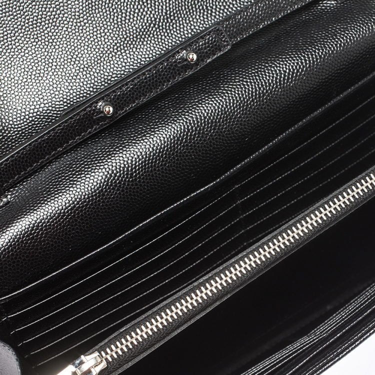 Pre Owned Saint Laurent Black Matelasse Leather Monogram Chain Clutch