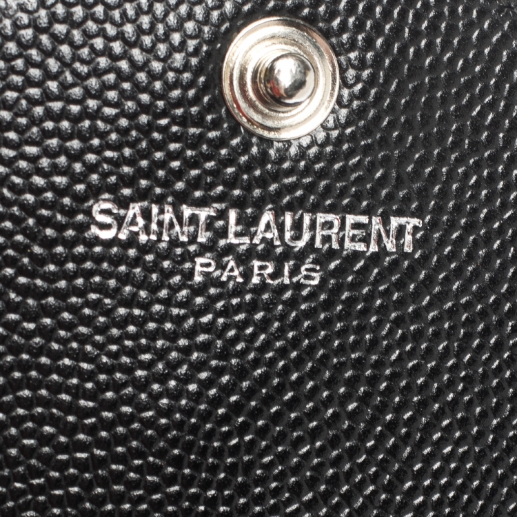 Pre Owned Saint Laurent Black Matelasse Leather Monogram Chain Clutch