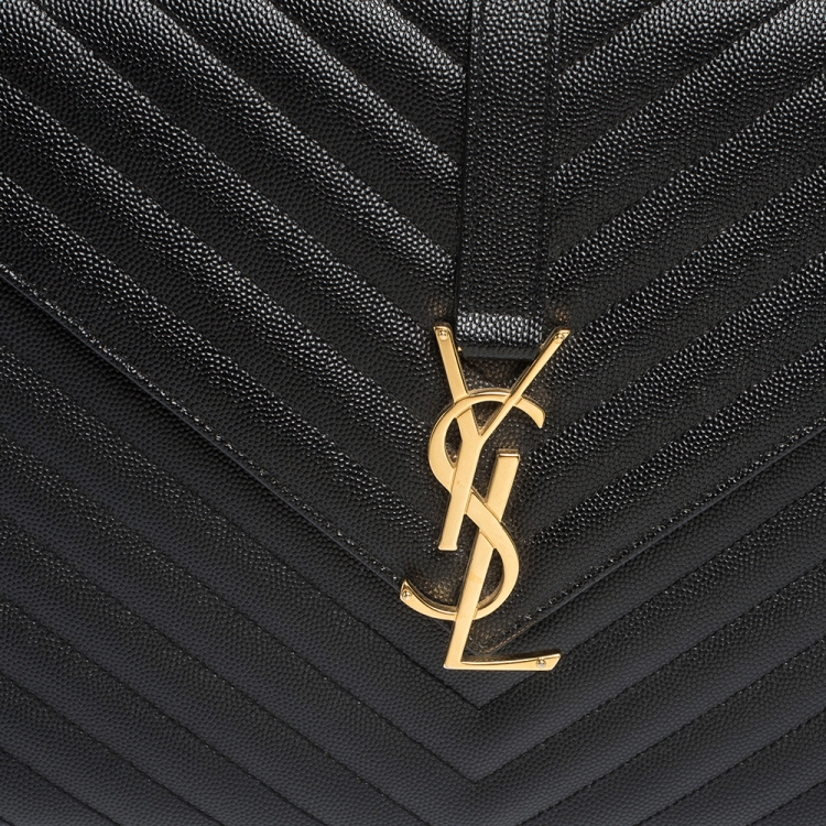 Pre Owned Saint Laurent Black Chevron Quilted Leather Monogram Envelope Shoulder Bag