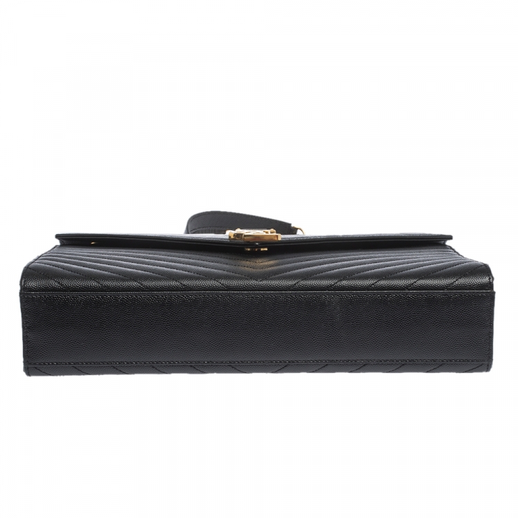 Pre Owned Saint Laurent Black Chevron Quilted Leather Monogram Envelope Shoulder Bag