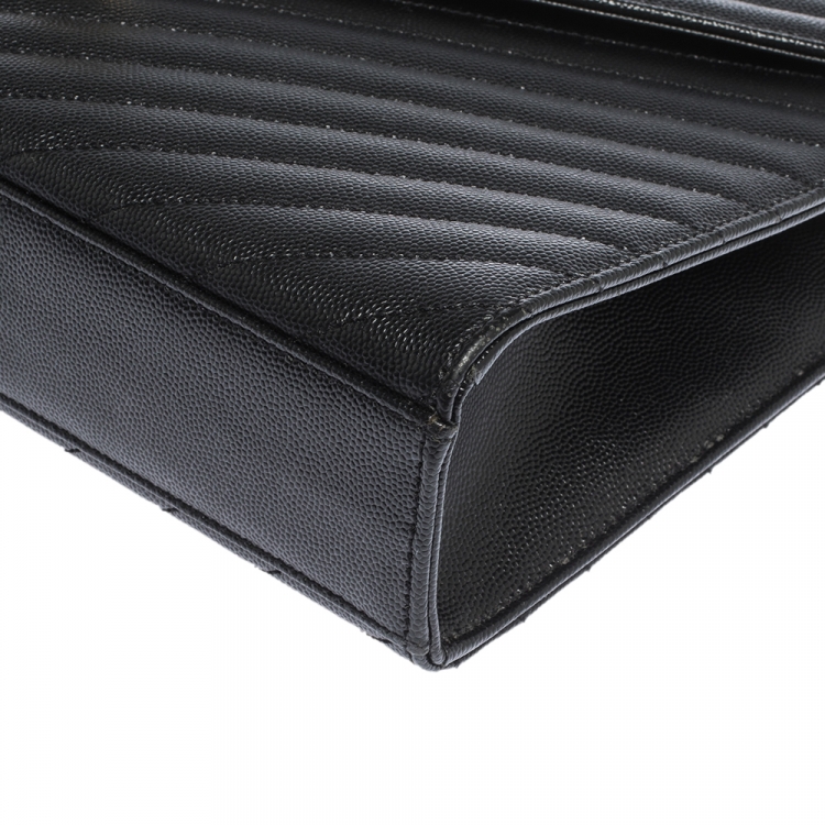 Pre Owned Saint Laurent Black Chevron Quilted Leather Monogram Envelope Shoulder Bag