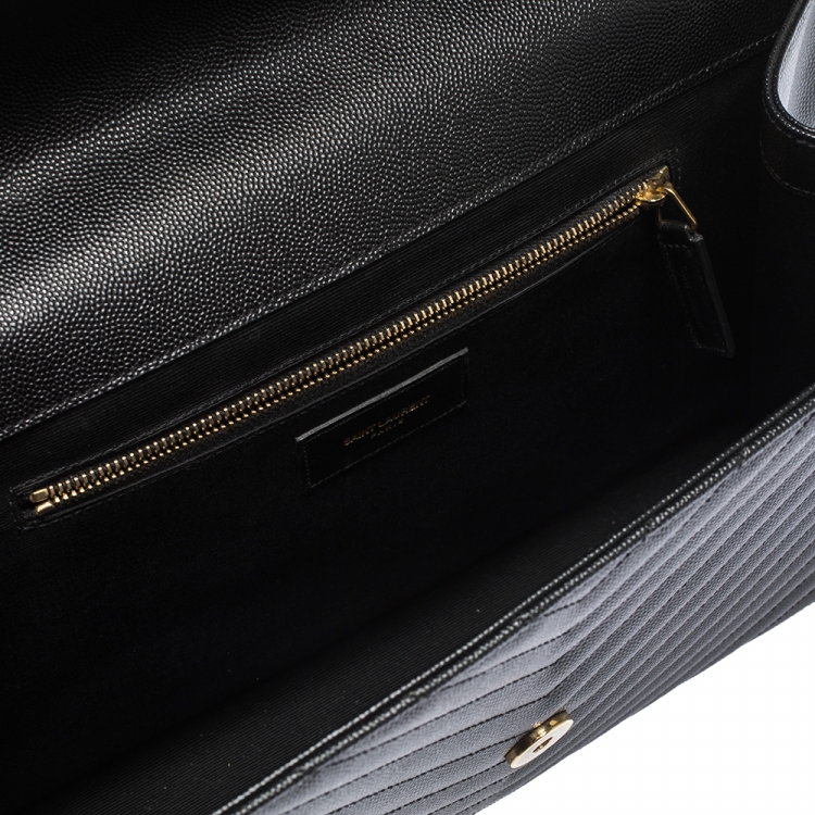 Pre Owned Saint Laurent Black Chevron Quilted Leather Monogram Envelope Shoulder Bag