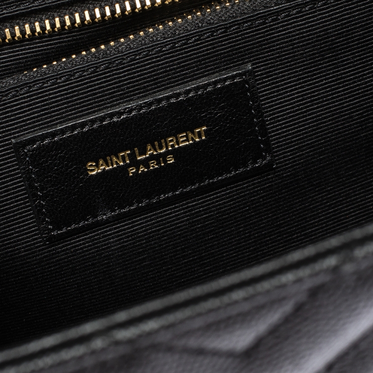 Pre Owned Saint Laurent Black Chevron Quilted Leather Monogram Envelope Shoulder Bag