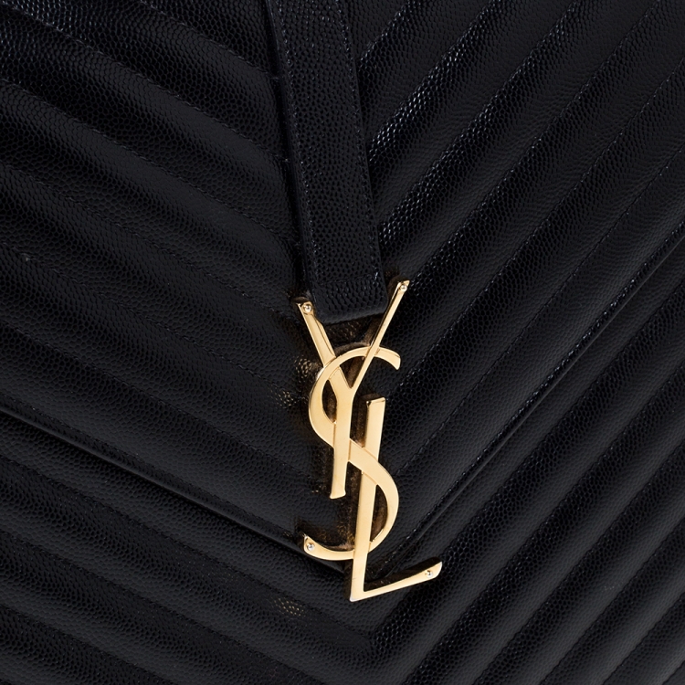 مملوكة مسبقًا Saint Laurent Black Chevron Quilted Leather Monogram Envelope Shoulder Bag