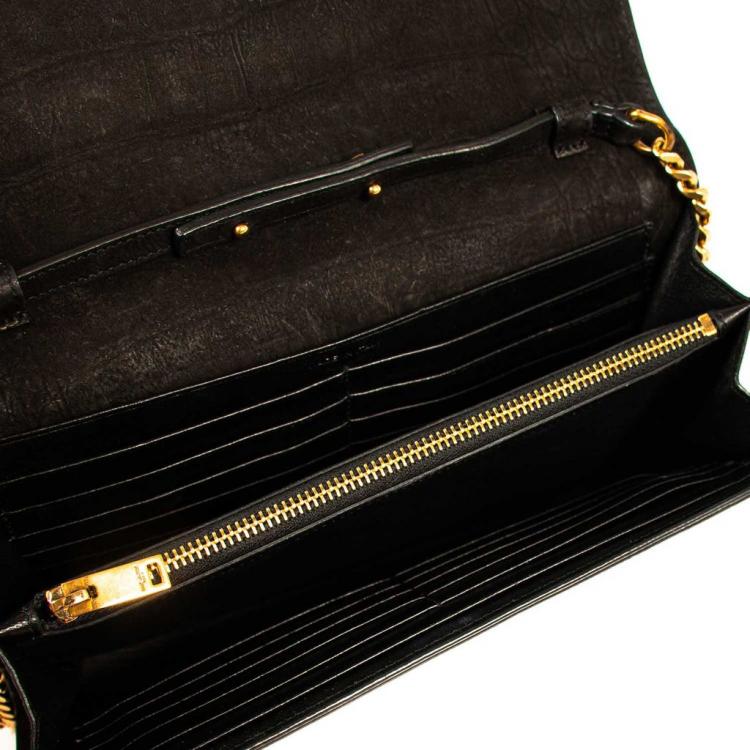 Pre Owned Saint Laurent Black Croc Embossed Suede Monogram Kate Bag