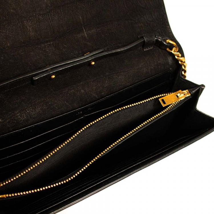 Pre Owned Saint Laurent Black Croc Embossed Suede Monogram Kate Bag