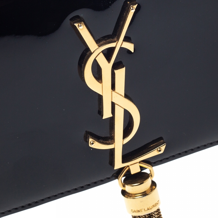 Pre Owned Saint Laurent Paris Black Patent Leather Small Kate Tassel Crossbody Bag