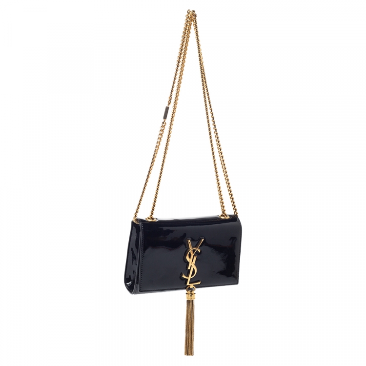 Pre Owned Saint Laurent Paris Black Patent Leather Small Kate Tassel Crossbody Bag