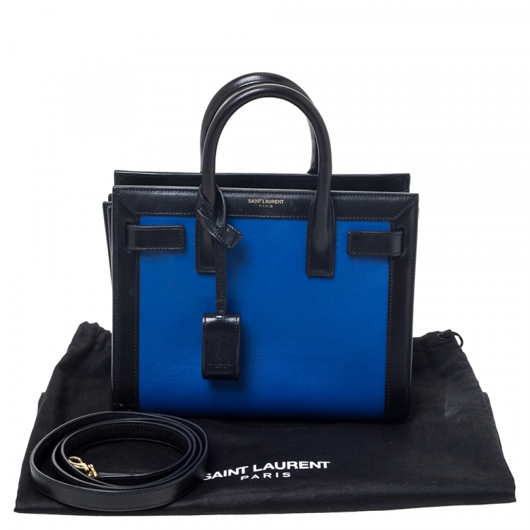 Pre Owned Saint Laurent Blue/Black Leather Nano Classic Sac De Jour Tote