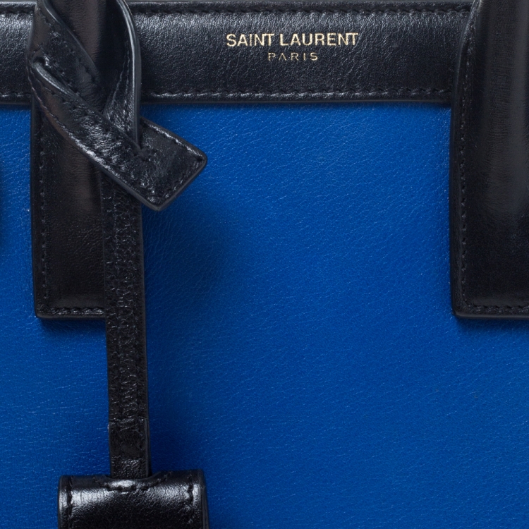 Pre Owned Saint Laurent Blue/Black Leather Nano Classic Sac De Jour Tote