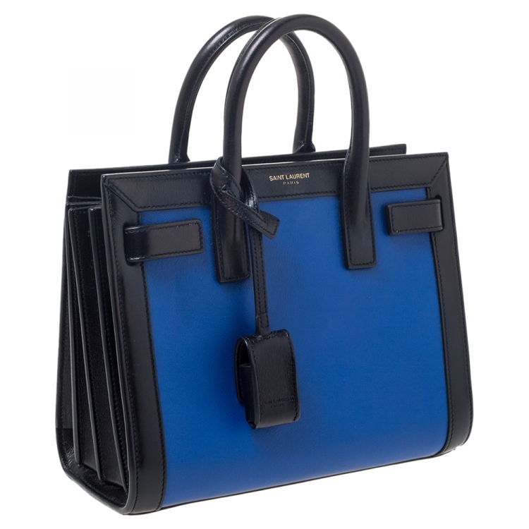 Pre Owned Saint Laurent Blue/Black Leather Nano Classic Sac De Jour Tote