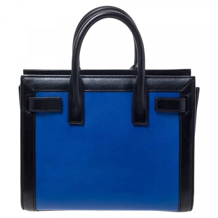 Pre Owned Saint Laurent Blue/Black Leather Nano Classic Sac De Jour Tote
