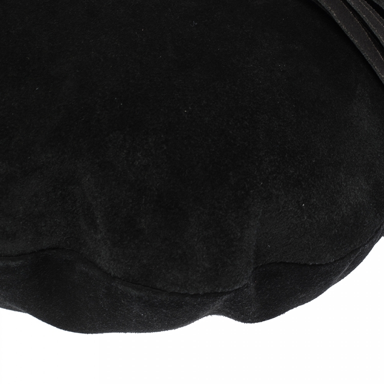 Pre Owned Saint Laurent Paris Black Suede and Leather Fringe Mombasa Hobo