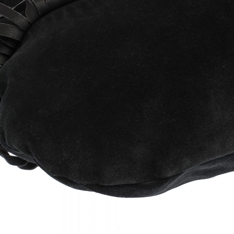 Pre Owned Saint Laurent Paris Black Suede and Leather Fringe Mombasa Hobo