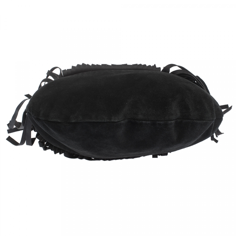Pre Owned Saint Laurent Paris Black Suede and Leather Fringe Mombasa Hobo