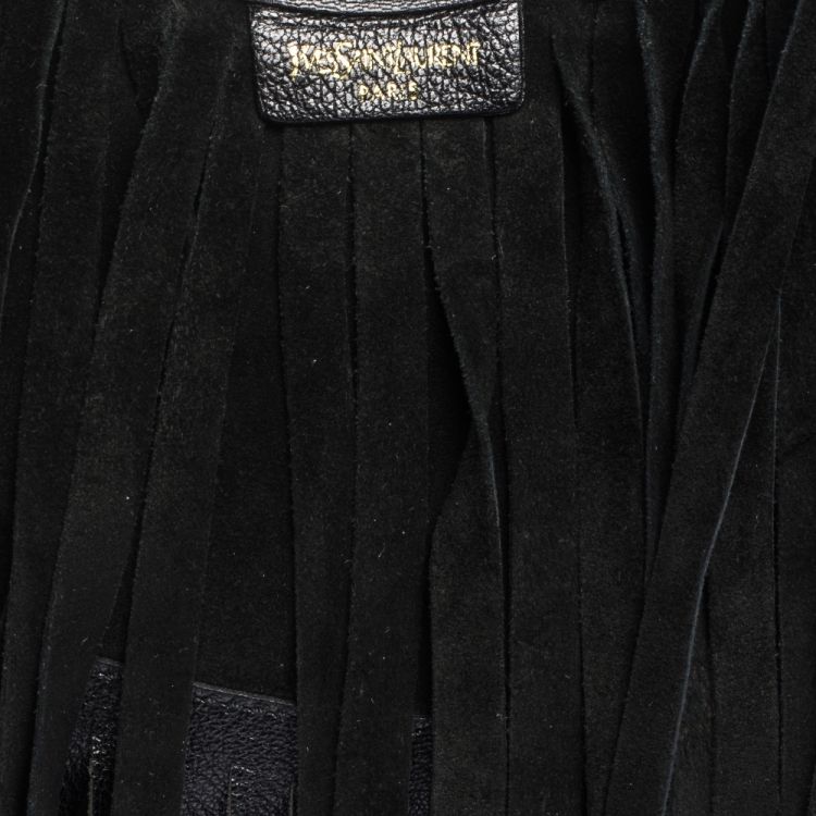 Pre Owned Saint Laurent Paris Black Suede and Leather Fringe Mombasa Hobo