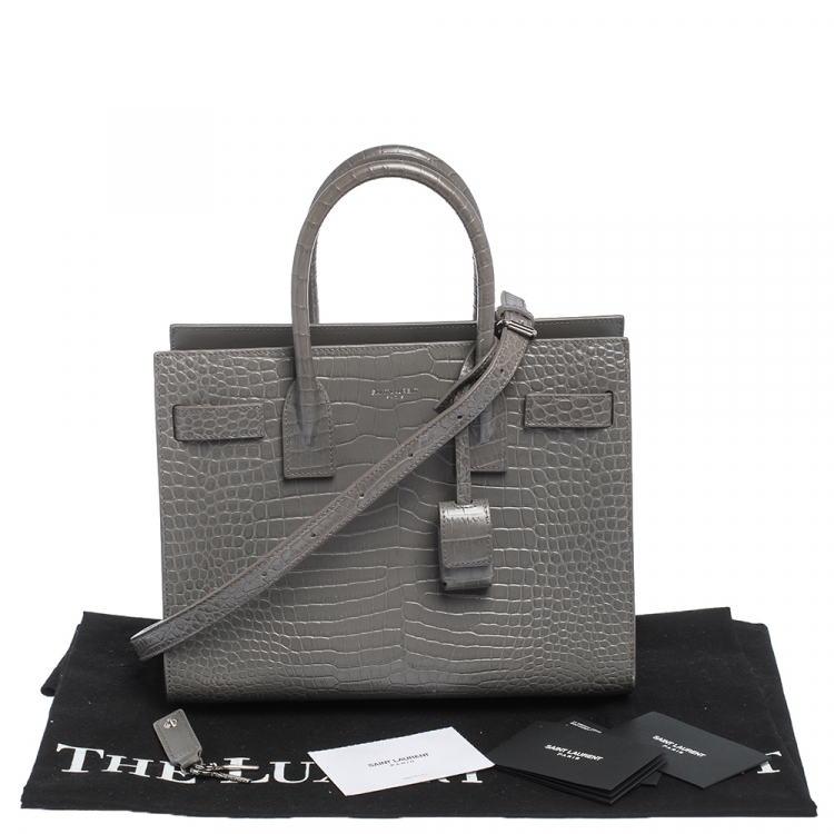 Pre Owned Saint Laurent Grey Croc Embossed Leather Baby Classic Sac De Jour Tote