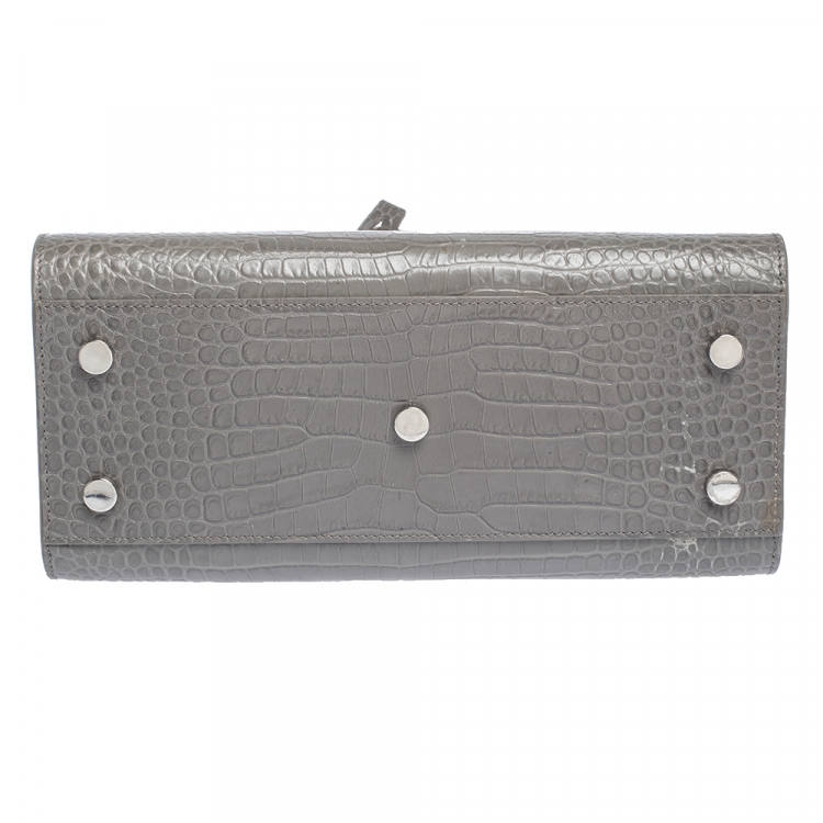 Pre Owned Saint Laurent Grey Croc Embossed Leather Baby Classic Sac De Jour Tote
