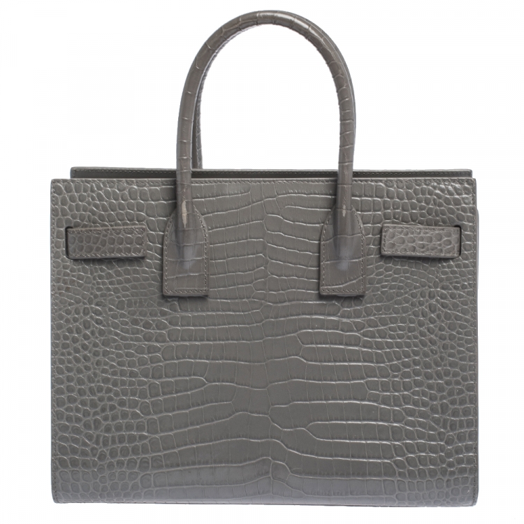 Pre Owned Saint Laurent Grey Croc Embossed Leather Baby Classic Sac De Jour Tote