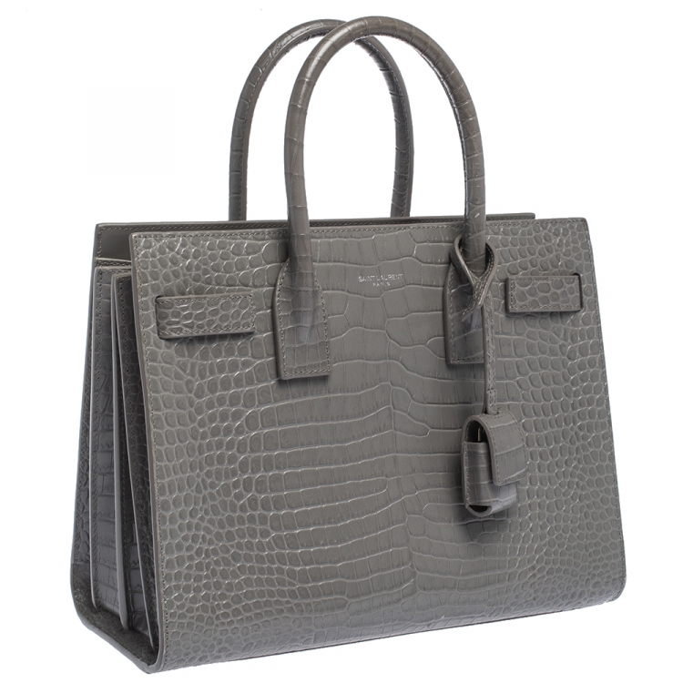 Pre Owned Saint Laurent Grey Croc Embossed Leather Baby Classic Sac De Jour Tote