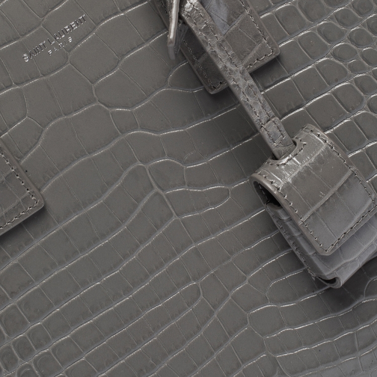 Pre Owned Saint Laurent Grey Croc Embossed Leather Baby Classic Sac De Jour Tote