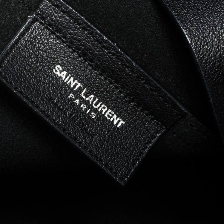 Pre Owned Saint Laurent Paris Black Leather Fringe Large Shopper Tote