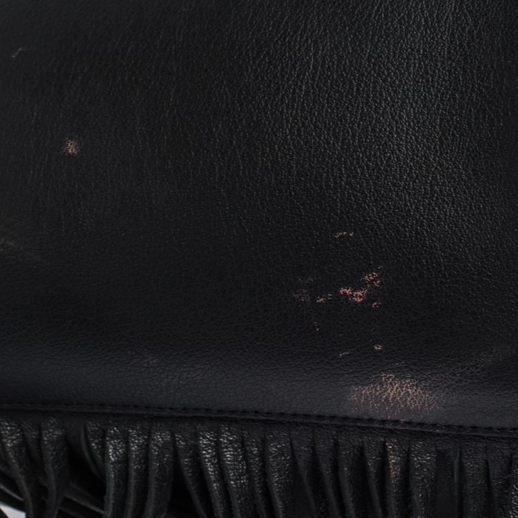 Pre Owned Saint Laurent Paris Black Leather Fringe Large Shopper Tote