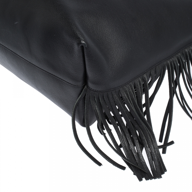 Pre Owned Saint Laurent Paris Black Leather Fringe Large Shopper Tote