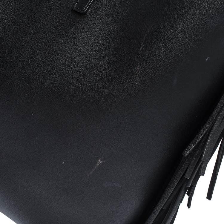 Pre Owned Saint Laurent Paris Black Leather Fringe Large Shopper Tote