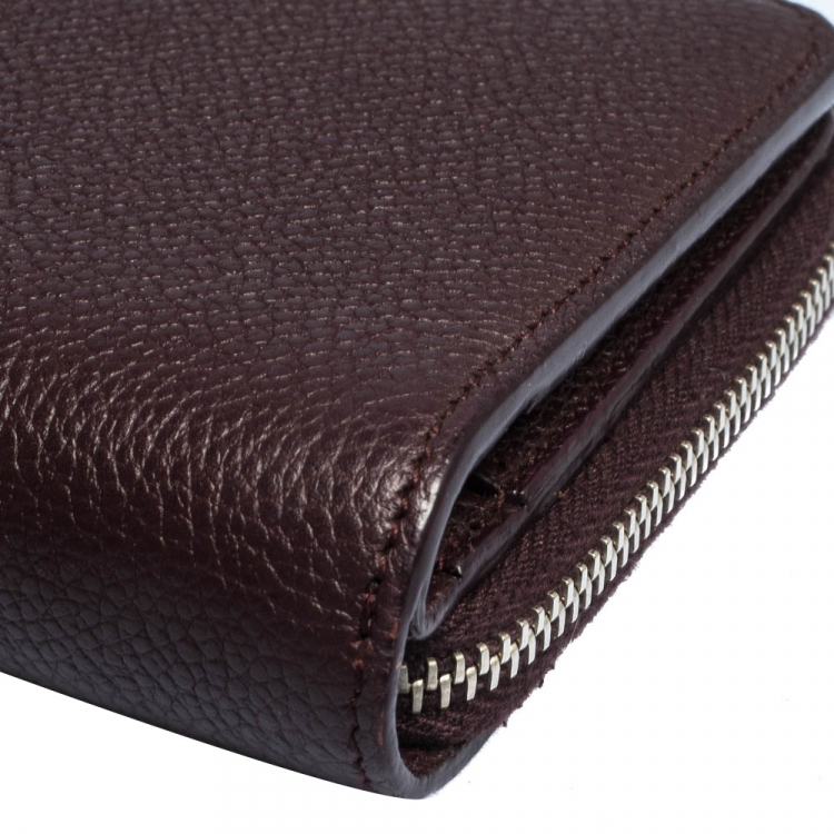Pre Owned Saint Laurent Paris Burgundy Leather Zip Around Compact Wallet