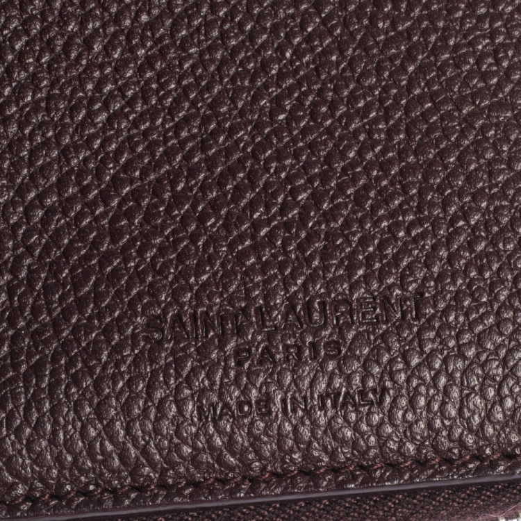 Pre Owned Saint Laurent Paris Burgundy Leather Zip Around Compact Wallet