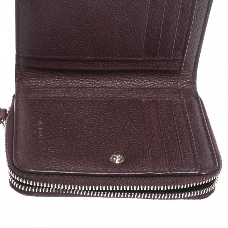 Pre Owned Saint Laurent Paris Burgundy Leather Zip Around Compact Wallet