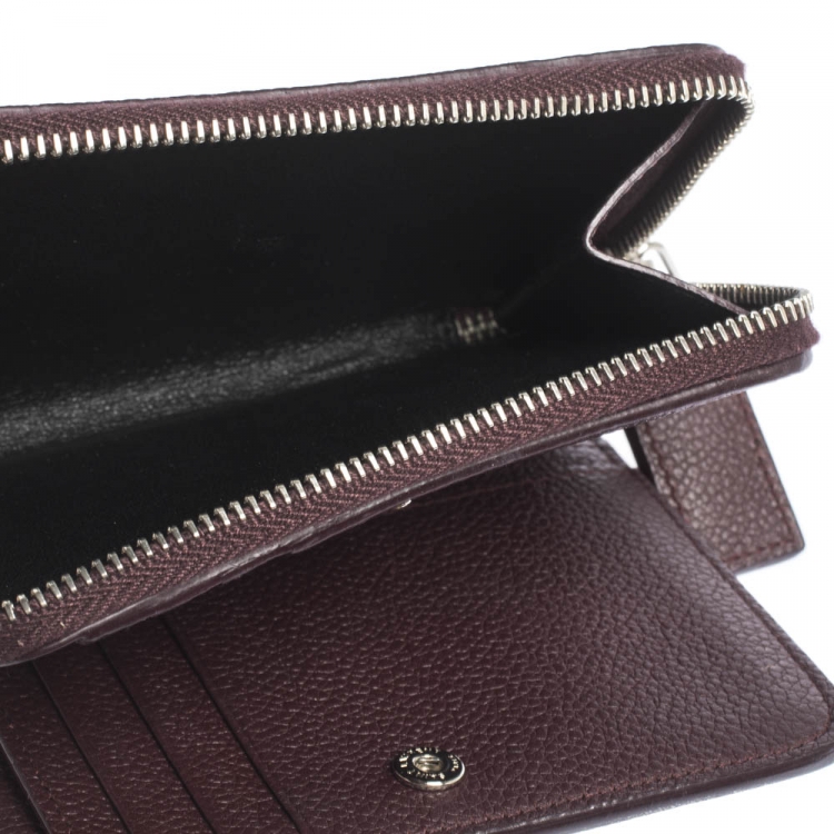 Pre Owned Saint Laurent Paris Burgundy Leather Zip Around Compact Wallet