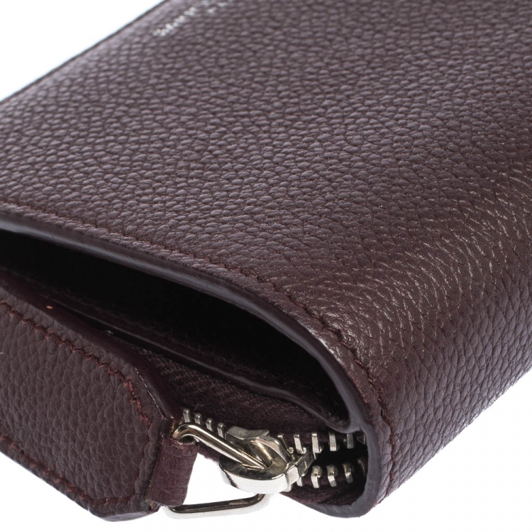 Pre Owned Saint Laurent Paris Burgundy Leather Zip Around Compact Wallet